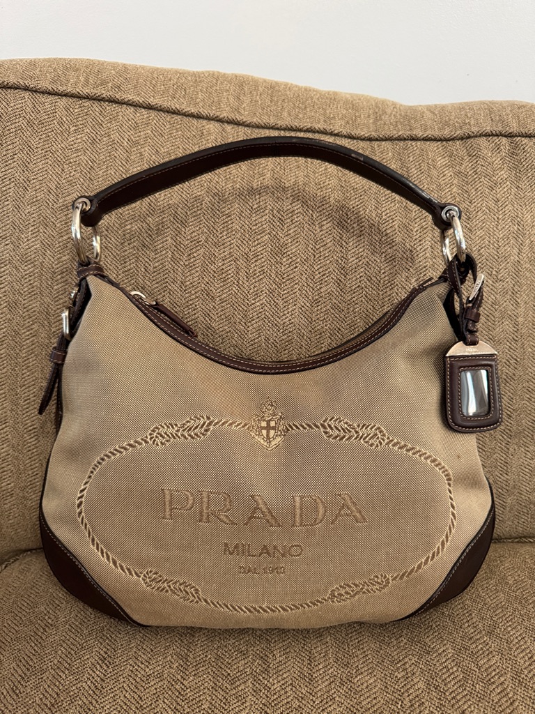 Prada Logo Jacquard Hobo Bag With Dust Bag